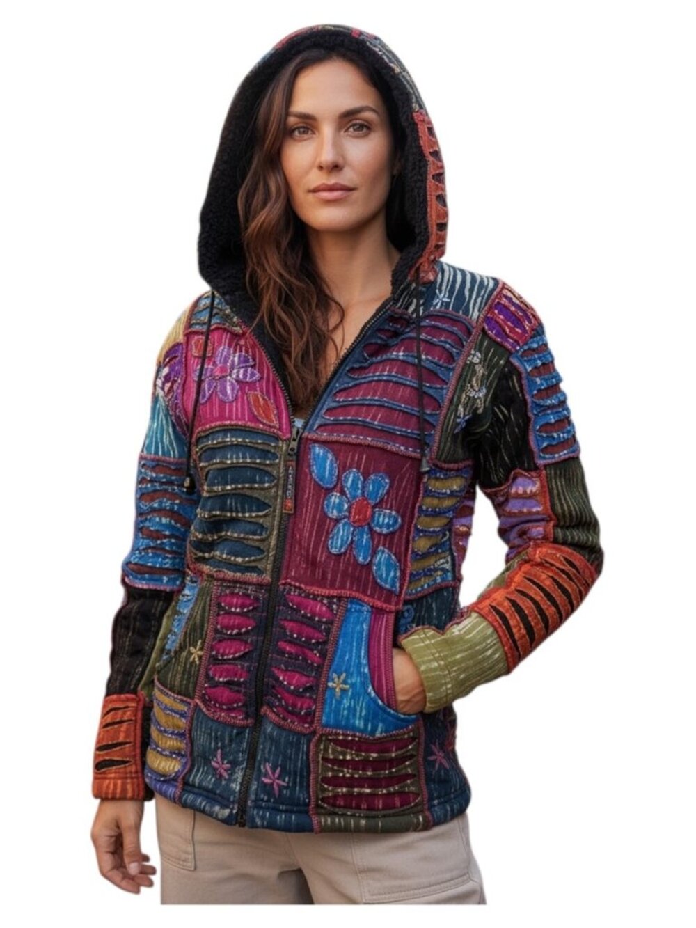 2026 Patchwork Hoodie for Women – Bohemian Tie Dye Hoodie, Embroidered Fleece